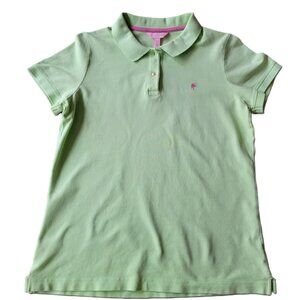 Lilly Pulitzer Green Polo Shirt Women’s L Logo Preppy Stretch Top 100% Cotton